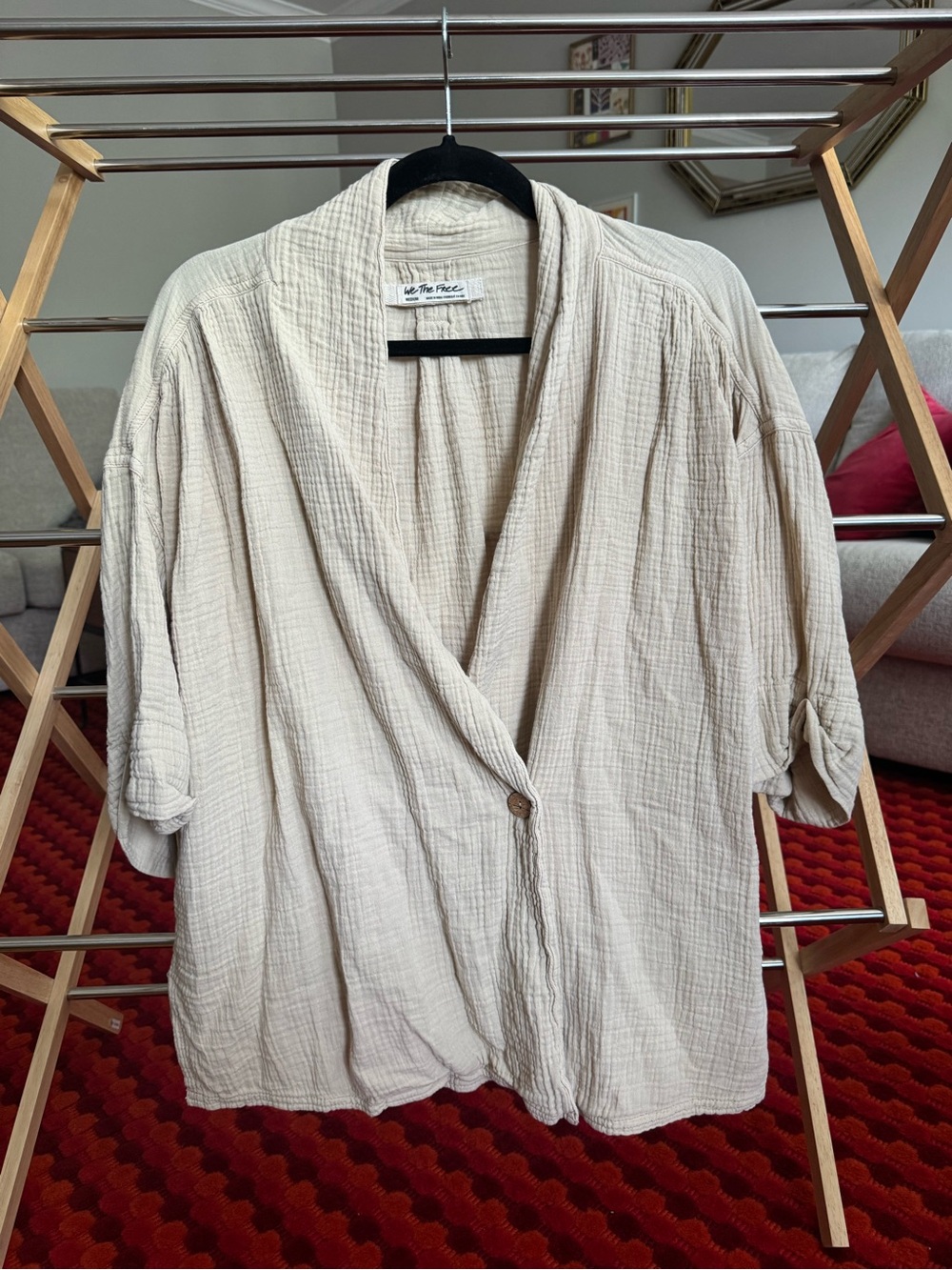 We The Free Lightweight Crinkled Button-Front Jacket in Cream
